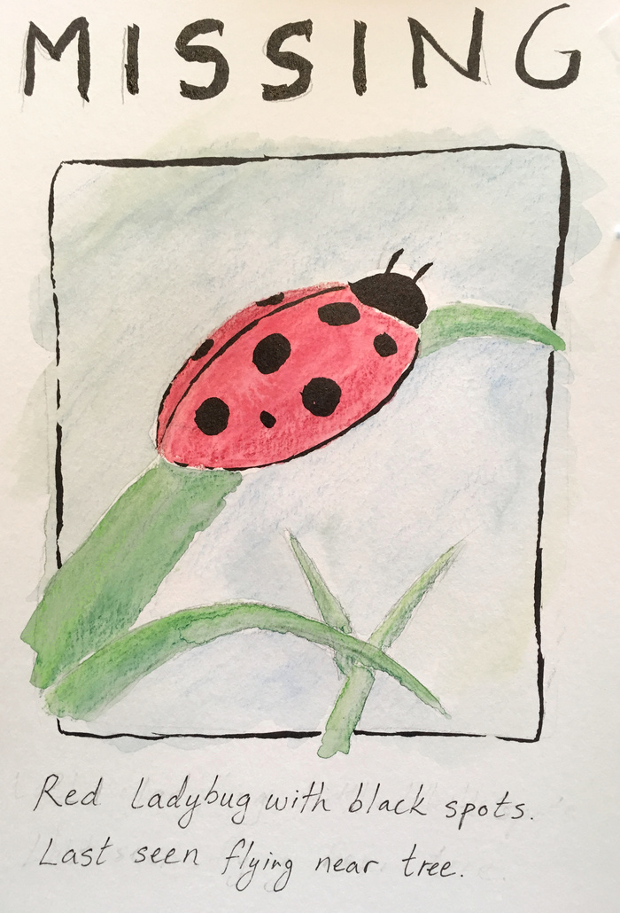 Watercolor missing ladybug sign
