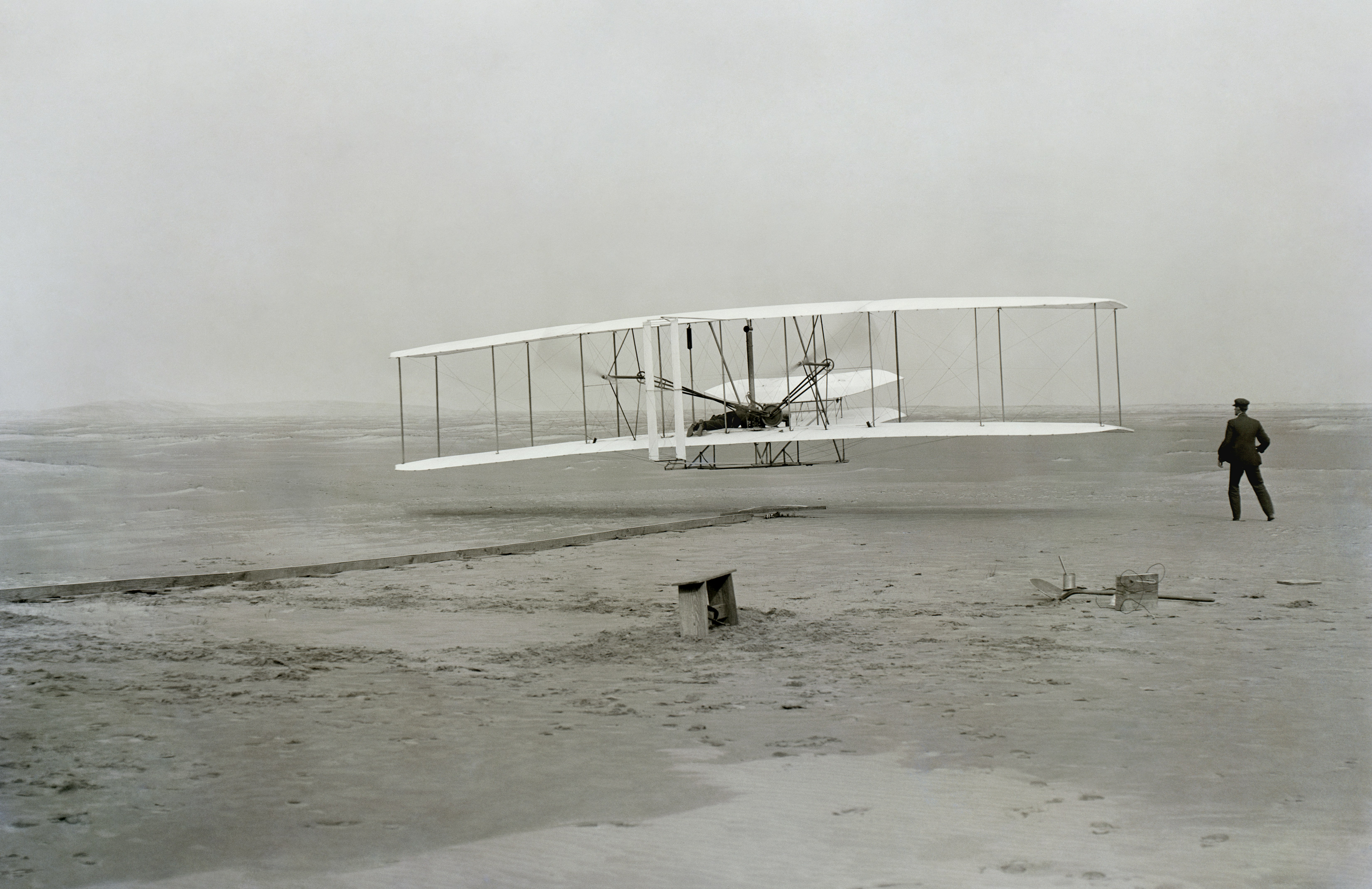 The Wright Brothers flying at Kitty Hawk
